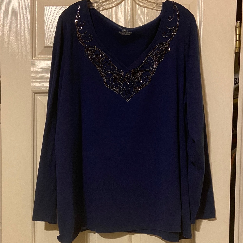 Venezia Navy Tunic with Embellished Neckline